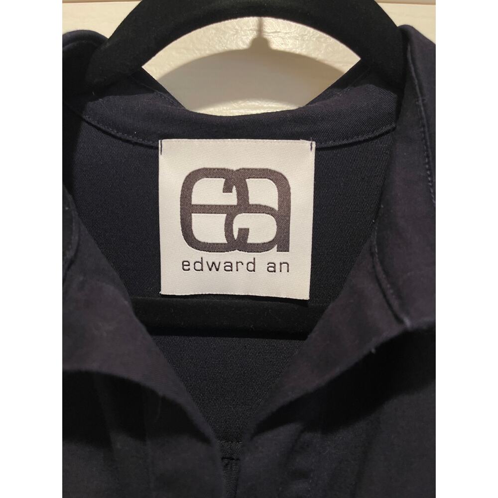 Edward An Navy Cotton Twill Long Sleeve Shirt Dress Size Small EUC Collar - Picture 15 of 15